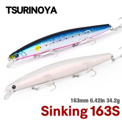 TSURINOYA 163S 울트라 롱 캐스팅 싱크 미노우 바다 낚시 루어 스팅거 163mm 34.2g Seabass 참치 바닷물 대형 하드 베이츠