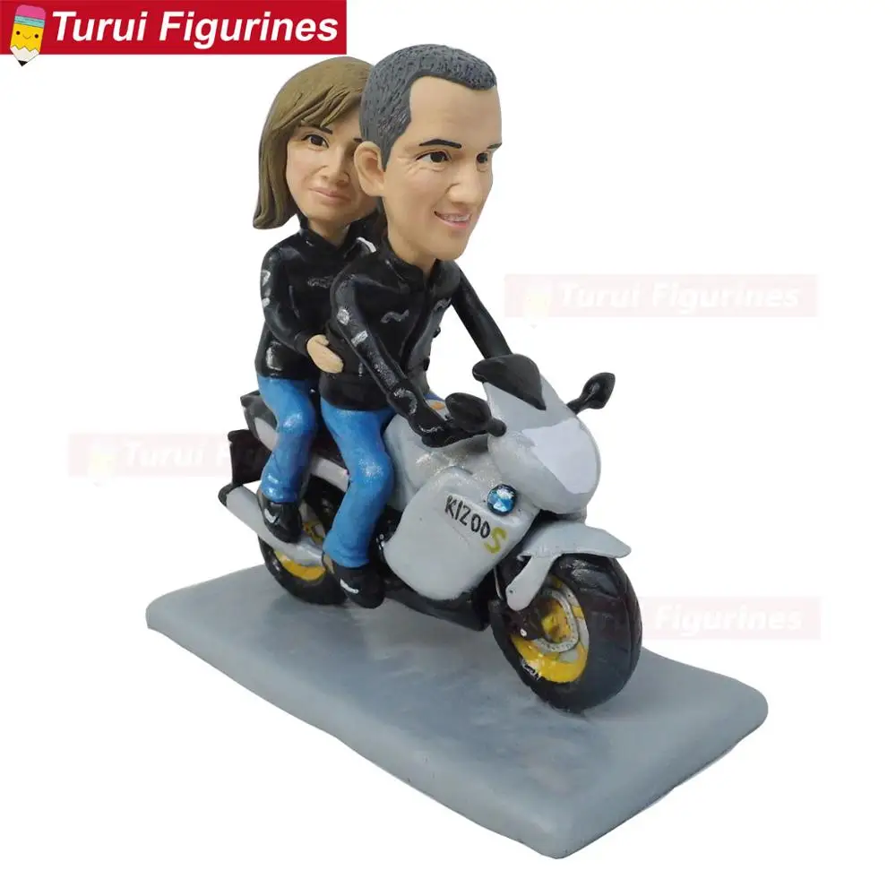 Turn your selfies into bobblehead couple riding hose wedding cake topper custom bobblehead mr&mrs wedding cake top clay dolls