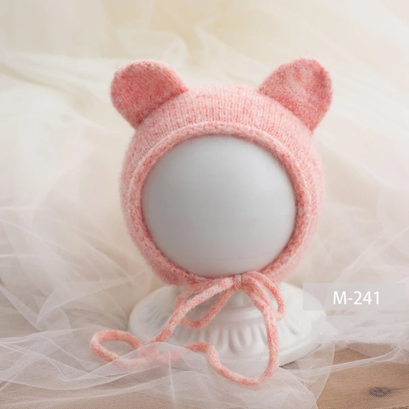 Knitting Wool Baby Hat Cute Ear Handmade Crochet Beanie Cap Pom Ball Newborn Photography Props Bonnet for 0-3 Months Baby