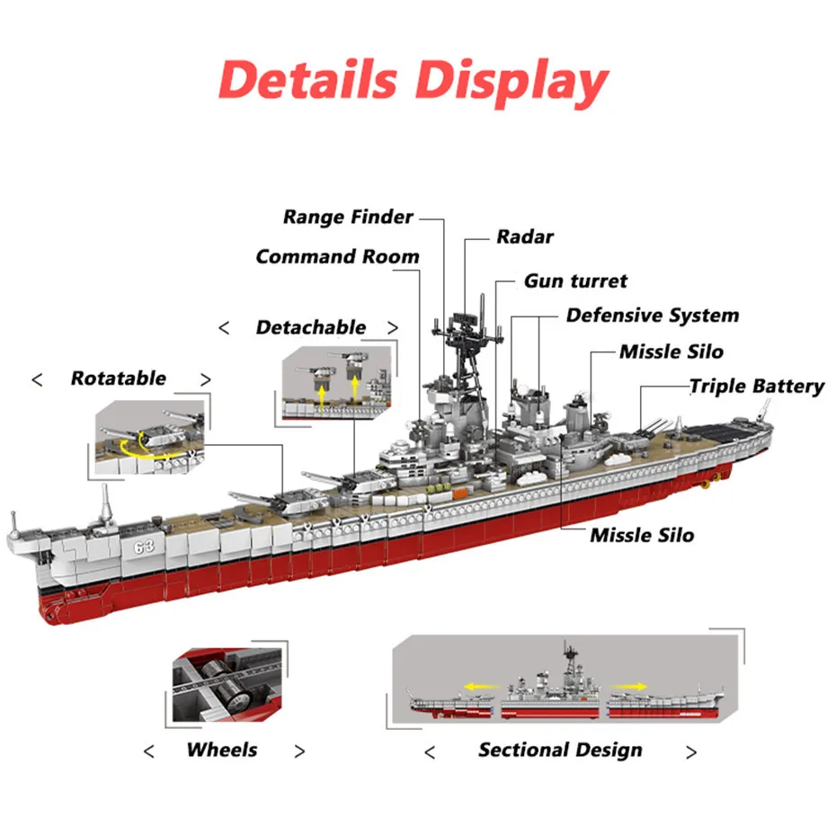 XINGBAO NEW Military Army Ship Series Classic USS Missouri Battleship Missile Destroyer Building Blocks Vessel Bricks Juguetes