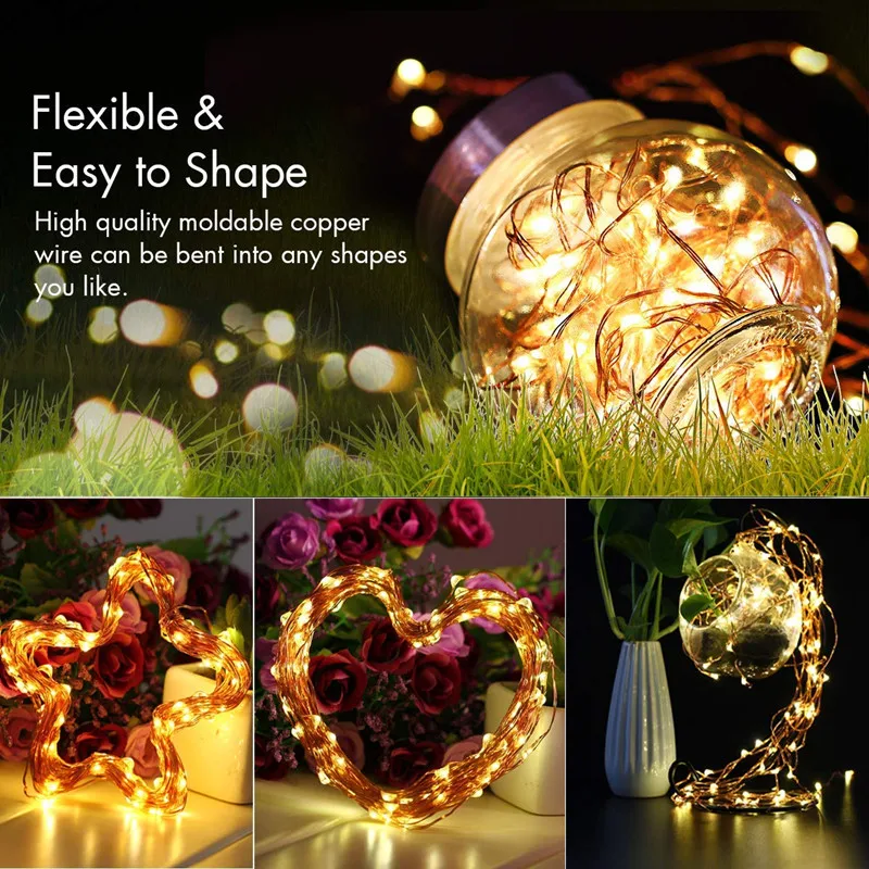 9 Colors 1M 2M 3M 5M 10M LED String Light Cork Fairy Lights Garlands Holiday Lamp USB/Battery Powered for Xmas New Year Decor