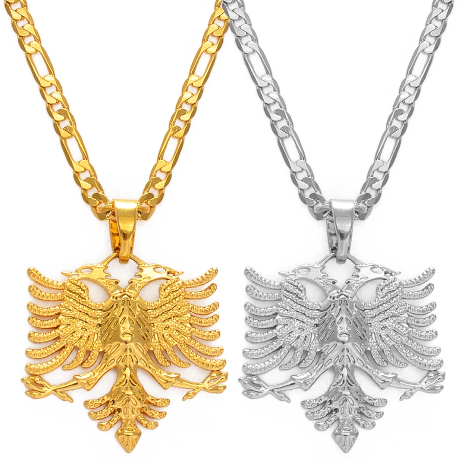 Anniyo Albania Eagle Pendant Necklaces for Men Women Silver Color/Gold Color Albanian  Jewelry Ethnic  Kosovo #233406