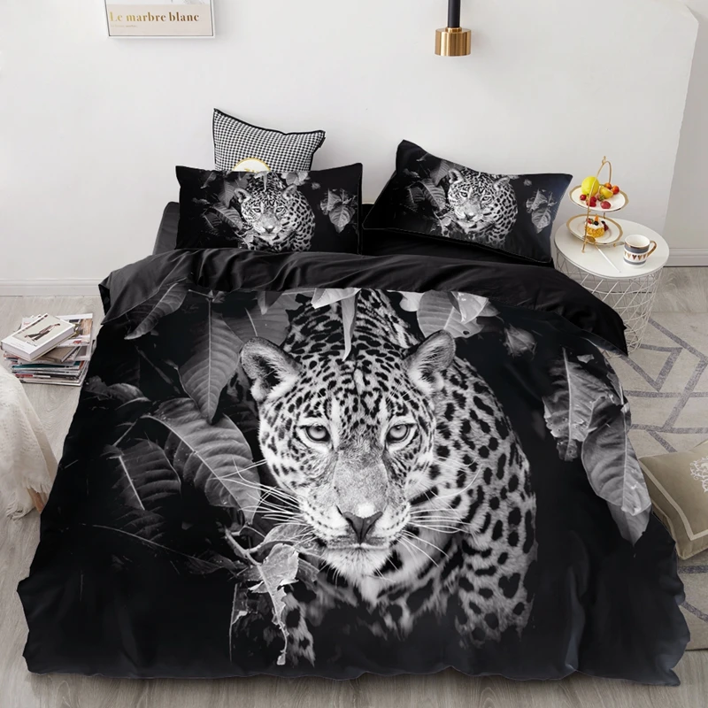 Imagem -04 - Padrão Animal Conjuntos de Cama Lobo Tigre Leão Casa Bedclothes Super King Cover Fronha Comforter Textiles Bedding Grupo Pcs