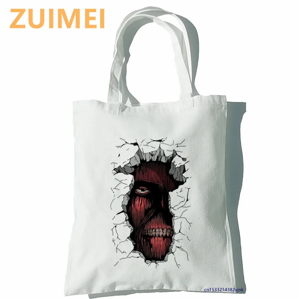 Bag Attack on Titan Cartoon Anime Women Bags Harajuku Gothic Canvas Black Bag Horror Cartoon Large Capacity Shopper Bag Casual