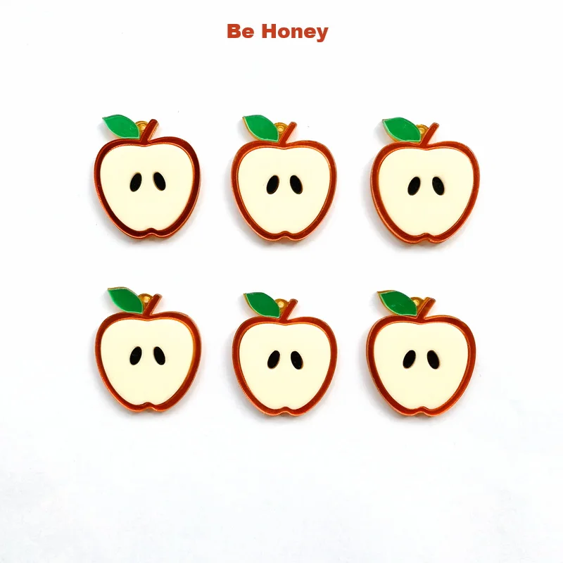 (6pcs/lot) Fashion Acrylic Red Apple Slices Design Accessories For DIY Earrings Necklace Decoration Jewelry Making