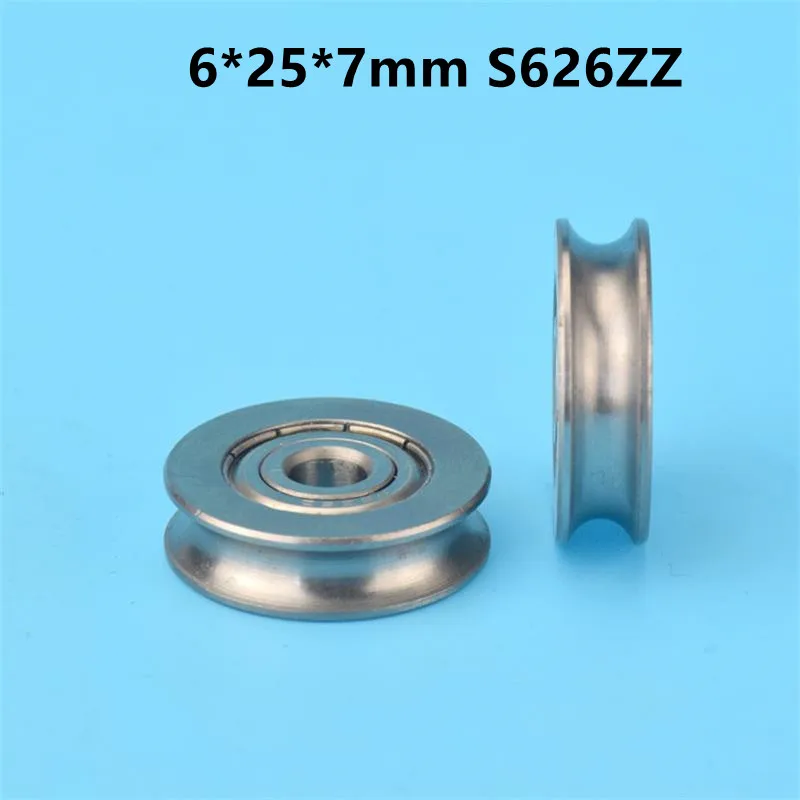 10pcs/50pcs U Groove Radian Radius 2.5mm Guide Wheel 6*25*7mm S626ZZ Stainless Steel Pulley Waterproof And Antirust