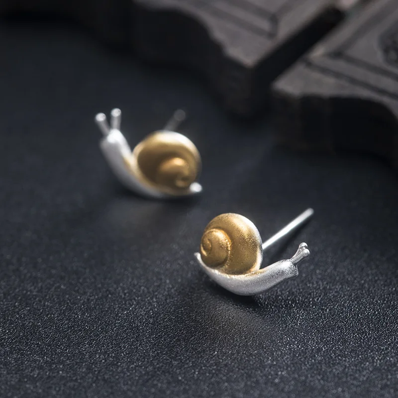 MIQIAO Cute Snail On The Ears 925 Sterling Silver Jewelry Stud Earrings For Women Hypoallergenic Interesting Girlfriend Gift