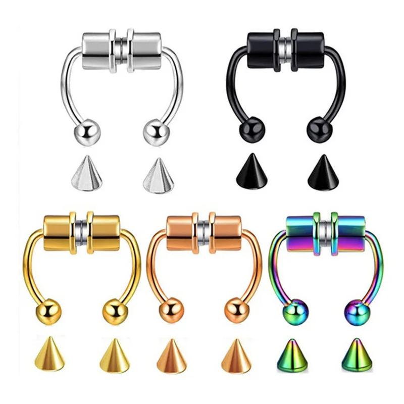 Neue Gefälschte Nase Ring Hoop Nase Septum Ringe Edelstahl Magnet Nase Punk Gefälschte Piercing Körper Schmuck Hip Hop Rock clip Schmuck