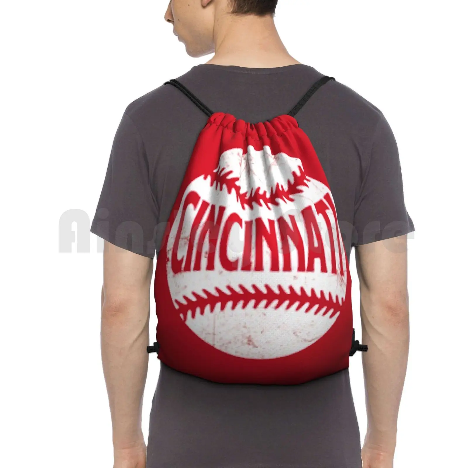 Red Backpack Drawstring Bags Gym Bag Waterproof Baseball Baseball Design Baseball Team Sport Sports Joey Votto Reds