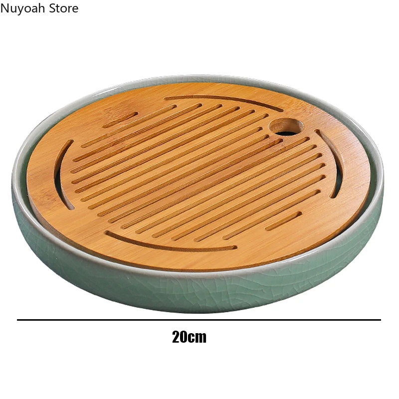 Ceramic Round Tea Tray Household Living Room Bamboo Noodle Saving Water Dry Brewing Table Kung Fu Tea Set Celadon Tea Table Tray