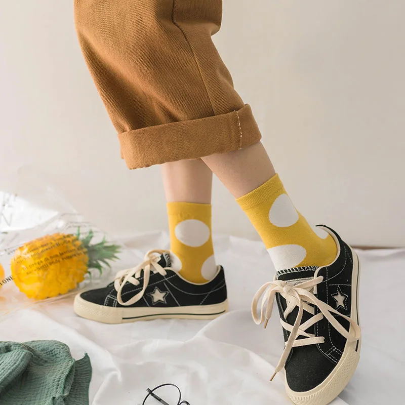 Ladies Socks For Girls Polka Dot Socks Women Black White Cute Kawaii Harajuku Socks Cotton Korean Style Short Happy Sock Woman