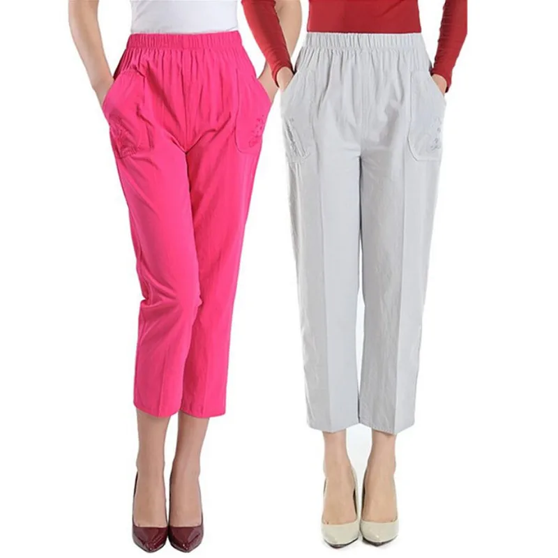 

Middle Aged Women Casual Straight Pants Female Loose Elegant New Spring Summer Elastic Waist Cotton Pants s1882