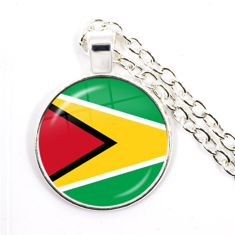 Trinidad,Sierra leone,Jamaica,Guyana,Ghana,UK,Libya,Estonia,India National Flag 25mm Glass Cabochon Pendant Necklace For Women