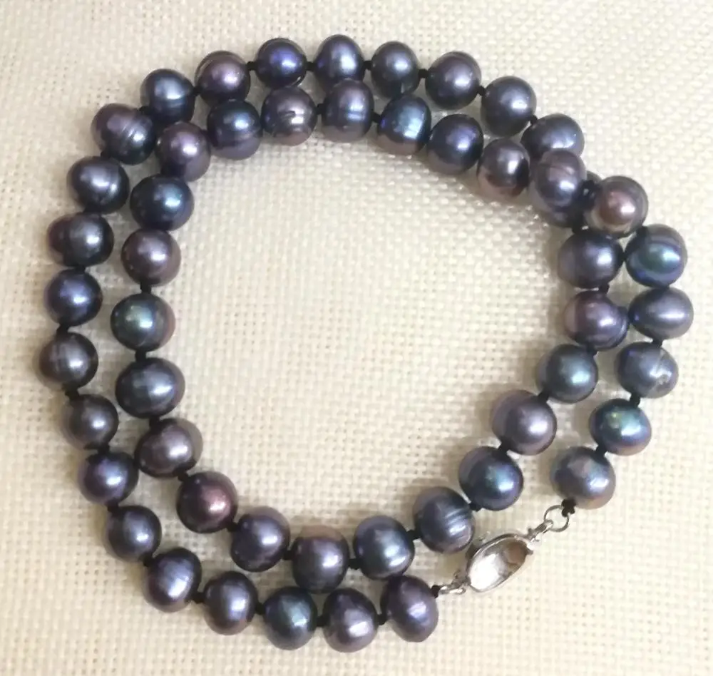 

9mm black colorful pearl choker necklace 925 silver clasp Natural freshwater pearl Women Jewelry 35-42cm 14-17''