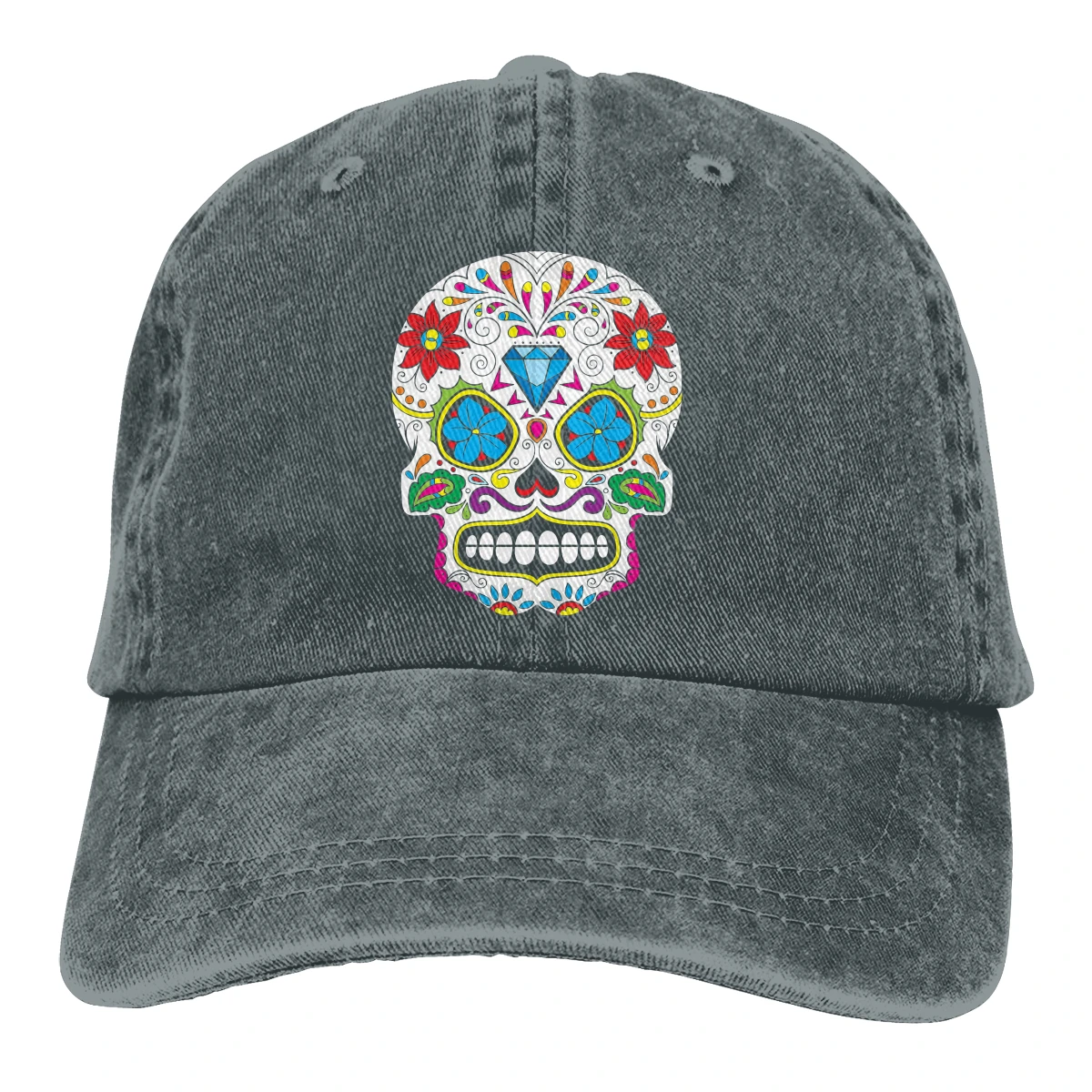 Adjustable Solid Color Baseball Cap Sugar Mexican Candy Skull Face Washed Cotton Mexican Sugar Skull Funny Sports Woman Hat