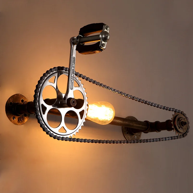 

Loft Vintage Water Pipe Wall Lamp Restaurant Bar Cafe Pub Bedroom Livng Room Stair Villa E27 Edison Gear Chain Wall Sconce Bra