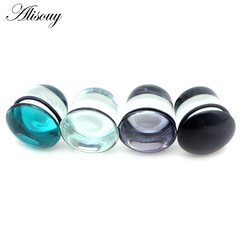 Alisouy 2pc 6-25mm Glass Ear Expander Stretcher Ear Saddle Plugs Single Flared Tunnel Gauge Helix Earrings Body Piercing Jewelry