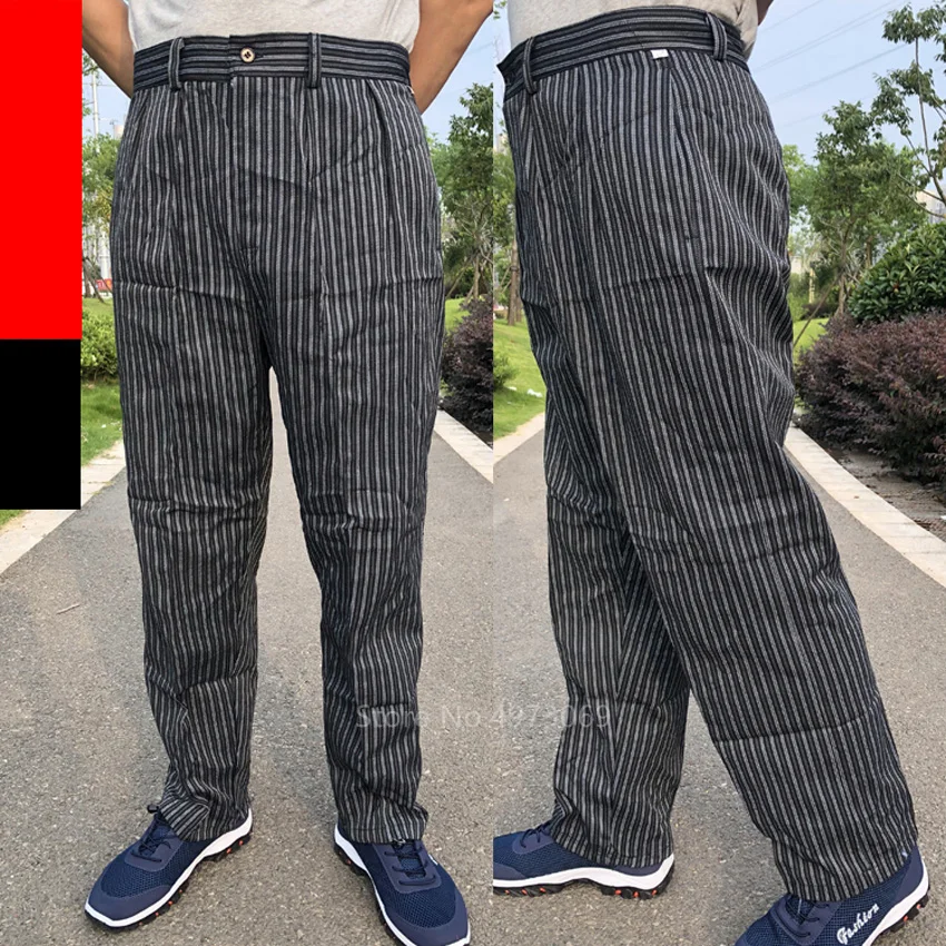 Men\\\'s Loose Chef Trousers Food Service Work Wear Stripe Kitchen Restaurant Uniform Cook Pants for Man Chef Maxi M-4XL Catering