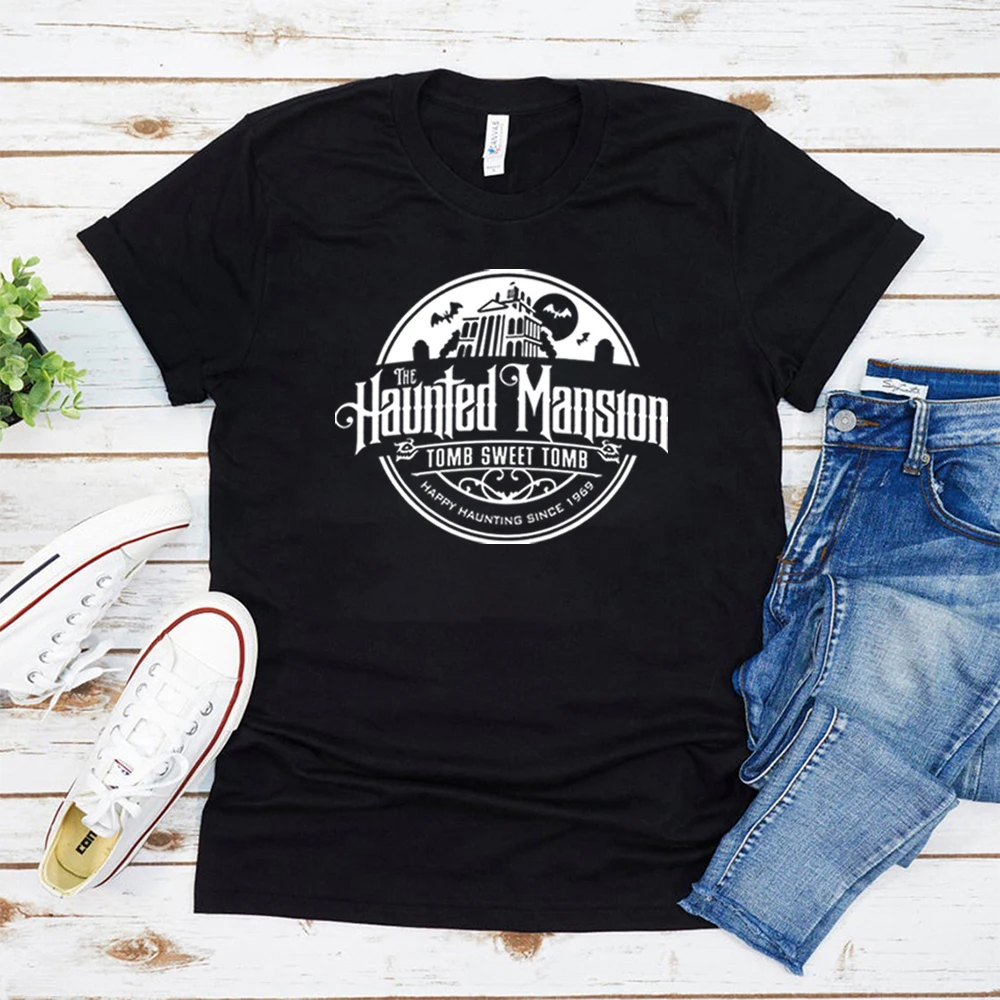 Haunted Mansion Retro Tee 빈티지 라이드 셔츠 Haunted Mansion WDW 셔츠, 빈티지 스타일 디 스트레스 드 유니섹스 티, 여성 여름 셔츠