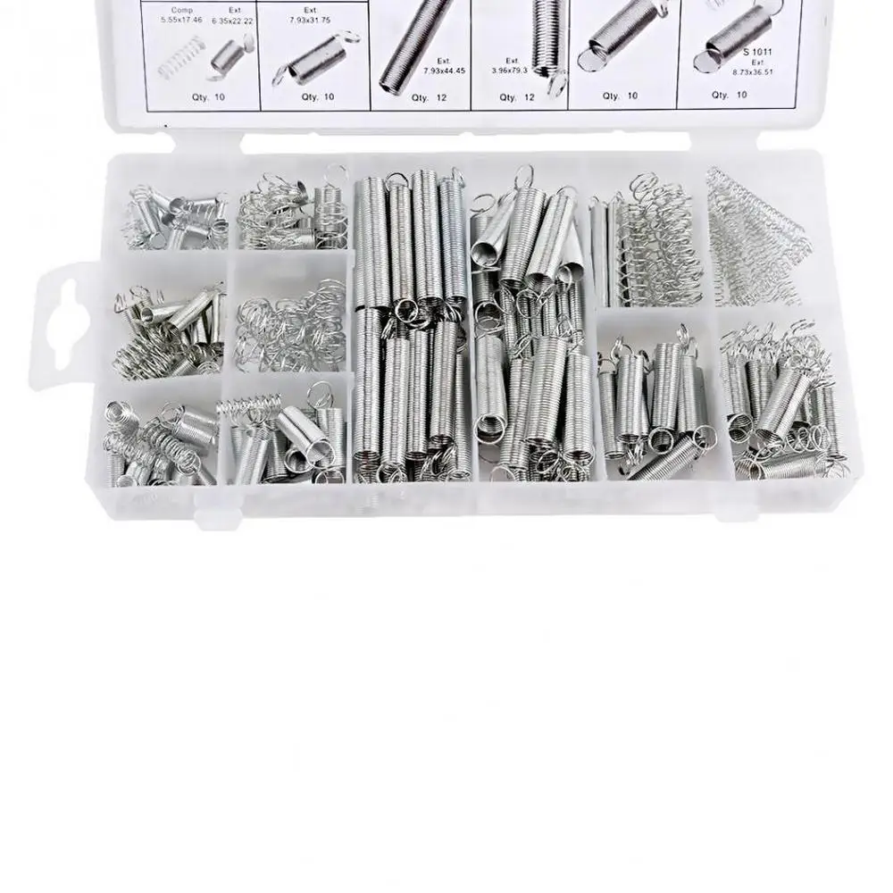 200pcs Set assortimento di molle Set di molle in filo di acciaio Set molla di prolunga a compressione zincata per riparazioni di piccoli progetti