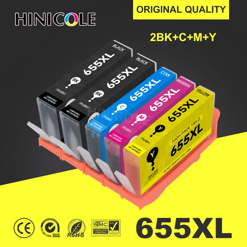 HINICOLE 5 Pack 655XL Replacement For HP 655 For HP655XL Ink Cartridge For HP655 Deskjet 3525 4615 4625 5525 6520 Printer