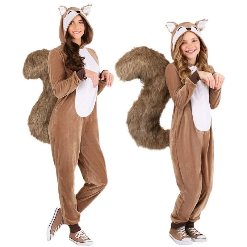 Animale adulto di buona qualità Chipmunk tutina Halloween Cosplay Brown scoiattolo costumi pigiama regalo di natale per i bambini