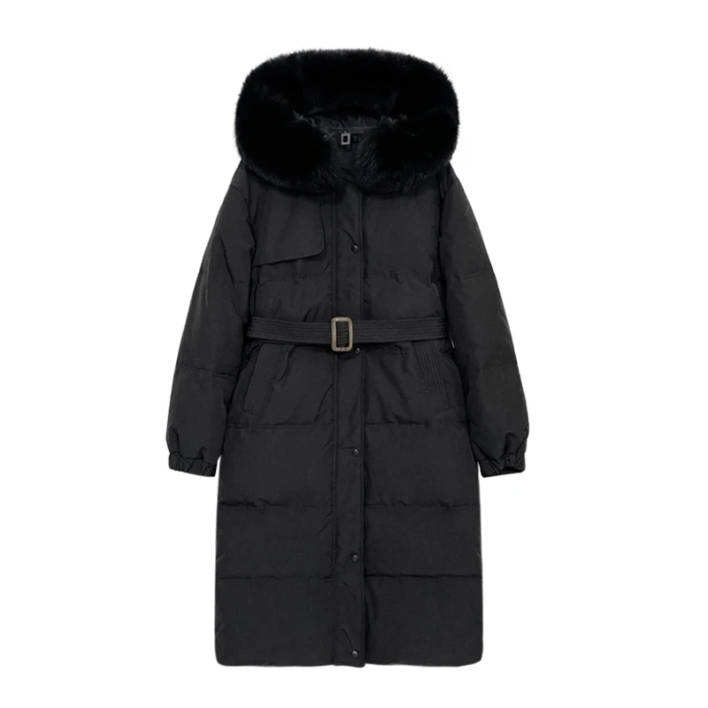 Imagem -06 - Inverno Feminino Gola de Pele de Raposa Longo com Capuz para Baixo Jaqueta Cabolsas Preto Quente Jaquetas Grosso Parka Pato Branco para Baixo Jaqueta de Inverno