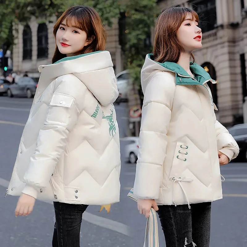 Nice Pop Parkas Winter Padded Jacket Women's Short Thick Parkas Korean Slim Bread Jacket Coat Oversize Loose Hooded Cotton Coat