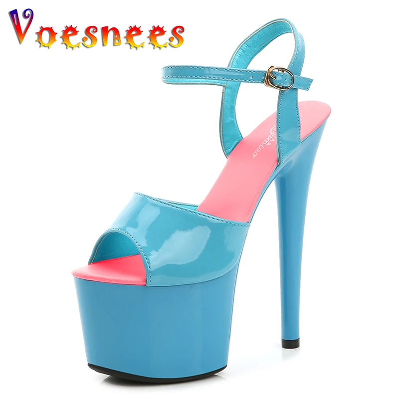 Mixed Color Strippers Bed Shoes Heels Women Sandals Fun Sexy Shoes Party Club 17 CM Platform High-heeled Girl Shoes Pole Dance