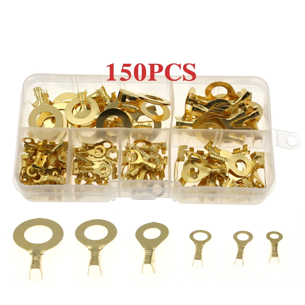 150PCS M3/M4/M5/M6/M8/M10 Ring Lug Ring Eye Copper Crimp Terminal Cable Lug Wire Connector Non-insulated DIY Kit