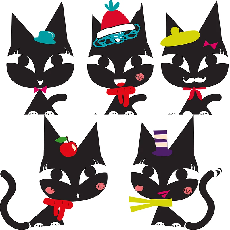 CM2 Funny Paper Cut Cat Clown Cat Hat Kitten Wall Stickers For Kids Car Sticker Laptop Gift Decals