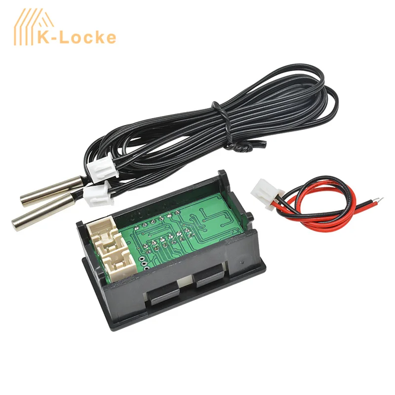 DC4-28V Dual LED Display Digital Thermometer Metal Waterproof Dual Probe Temperature Sensor Meter Detector Tester Monitor