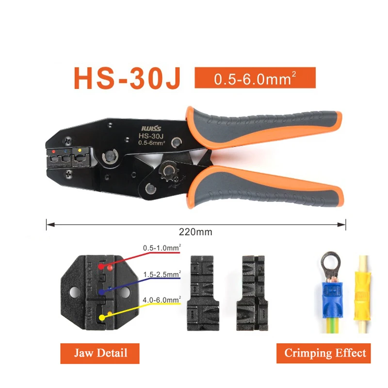 IWISS IWS-30J 0.5-6mm² Crimping Pliers Multi Hand Tools Insulation Ring&Spade Terminals 9 Inch Crimping Tool