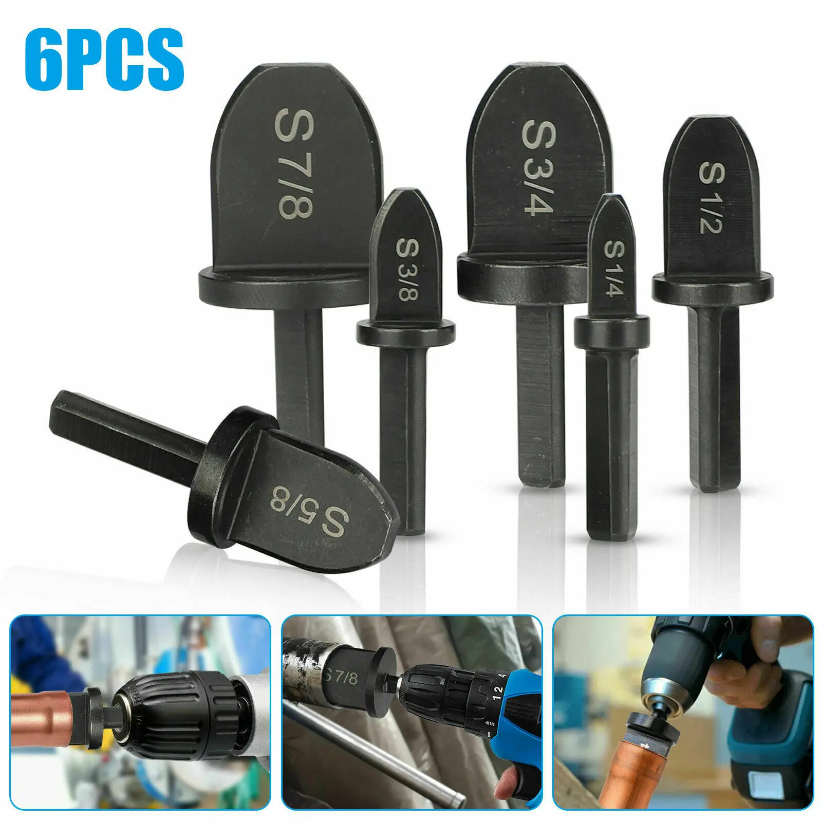 6pcs Air Conditioner Copper Tube Pipe Expanders Swaging Tool Drill Bit Set Flaring 7/8 3/4 5/8 1/2 3/8 1/4