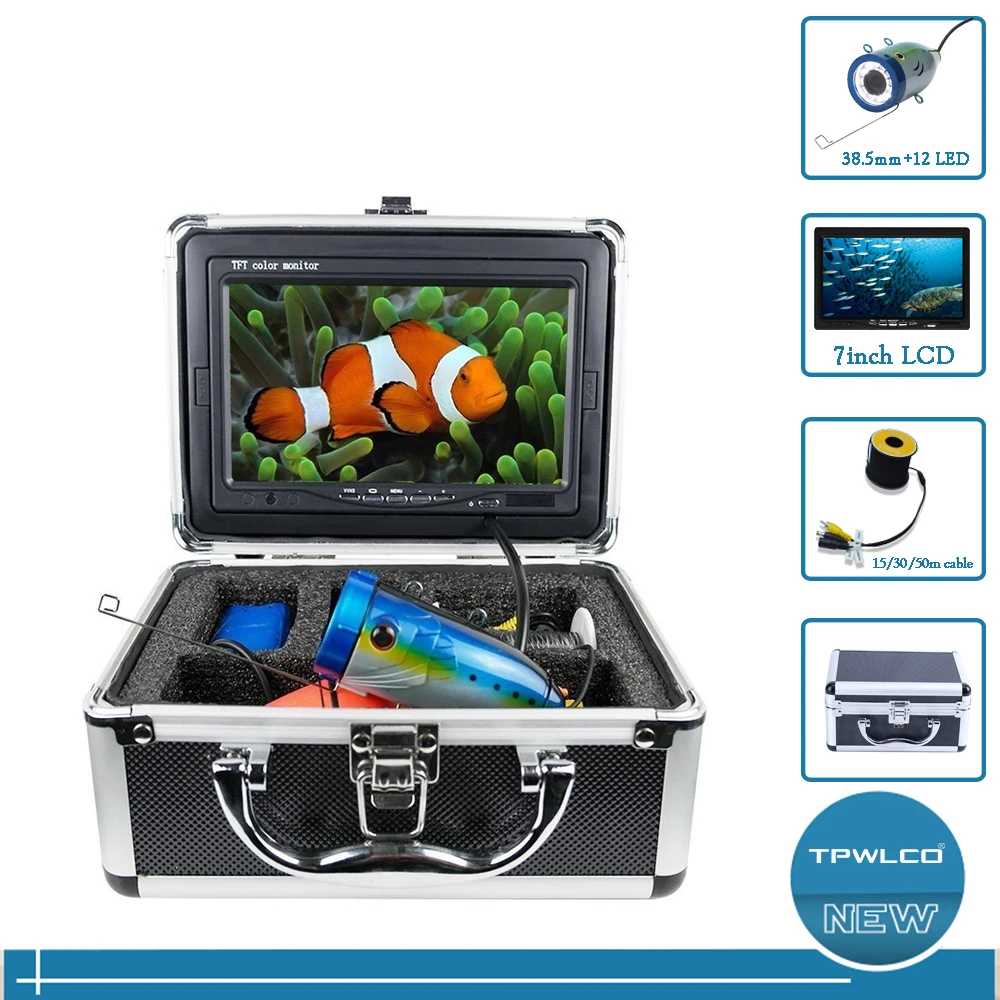 New 38.5mm IP68 Waterproof  Fishing Camera 15m/30m/50m Cable 7'' Monitor Professional Fish Finder Underwater Video Camera System