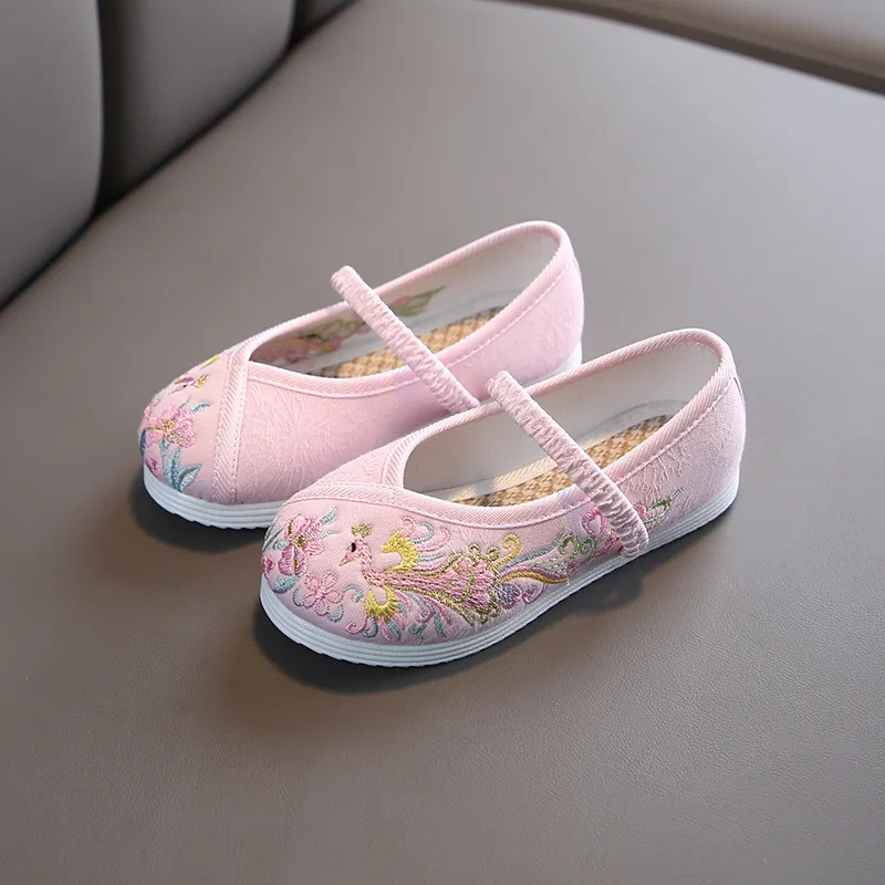 Chaussures de Littérature à la Main de Style Chinois, en Coton, Semelles Souples, Plates et Confortables, de Performance de Princesse pour Fille