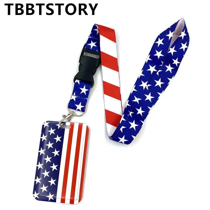 American Flag Printed Lanyard For Keys Camera Whistle Cool ID Badge Holder Neck Straps Hang Rope Mobile Phone Accessories Gifts