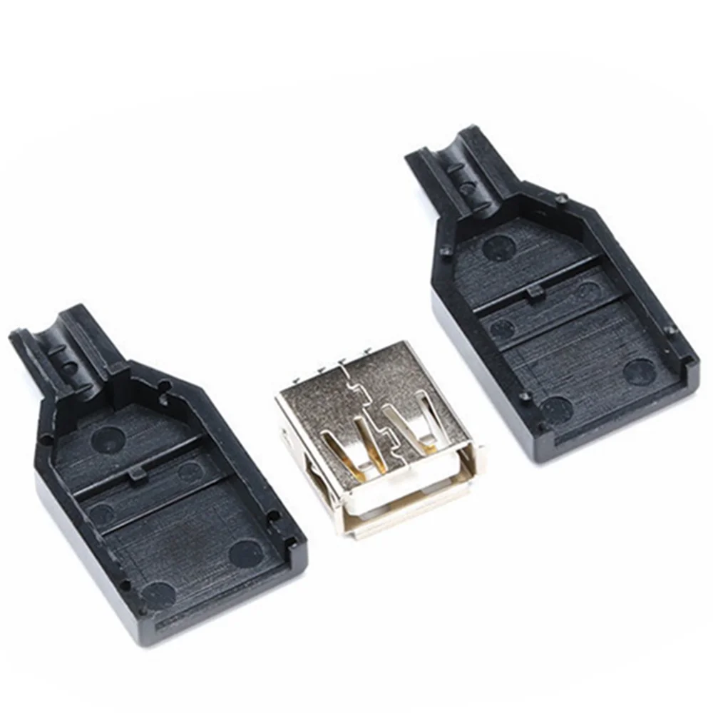 10pcs Type A Female USB 4 Pin Plug Socket Connector With Black Plastic Cover USB 2.0 Connect Adapter PCB SDA Data Cable Line