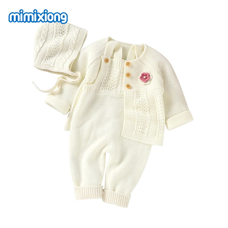 Baby Clothes Winter Warm Knitted Newborn Girls Rompers + Jackets + Hats 3pcs Outfits Sets Autumn Outerwear Toddler Kids Sweaters