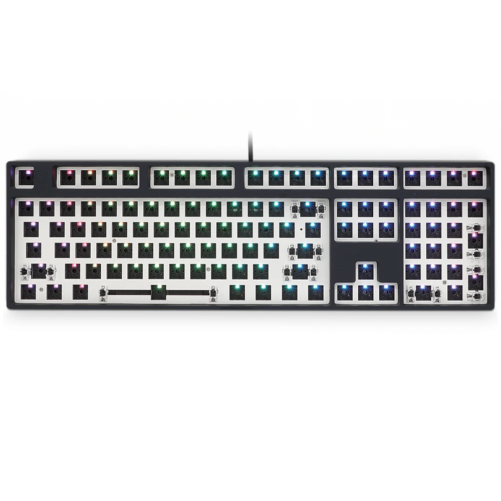 GK108 GK108S Dual Mode hot swappable 100% mechanical Mechanical Keyboard Kit rgb switch led type c software balck white case