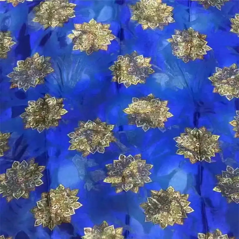 Latest Fashion Design African Soft Silk Fabric For Garment Neat Embroidery On The Material Silk Fabric 5 Yards. L11213
