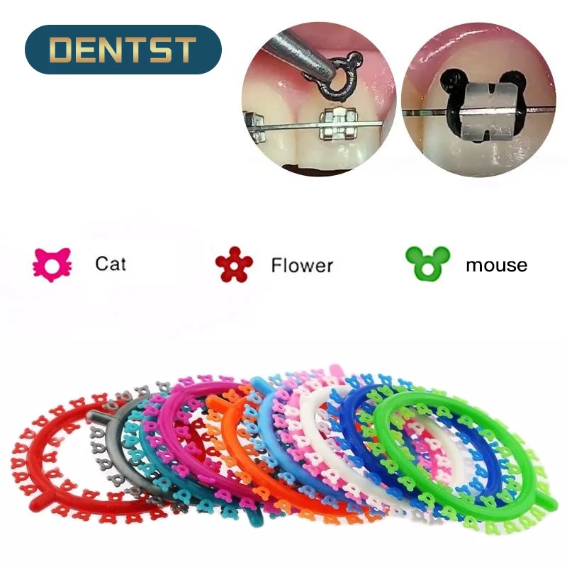Dentst 1000 sztuk/worek Dental ortodontyczne kreskówka kwiat mysz kot podwiązki o-ring opaski elastyczne do wsporników szelki Archwires