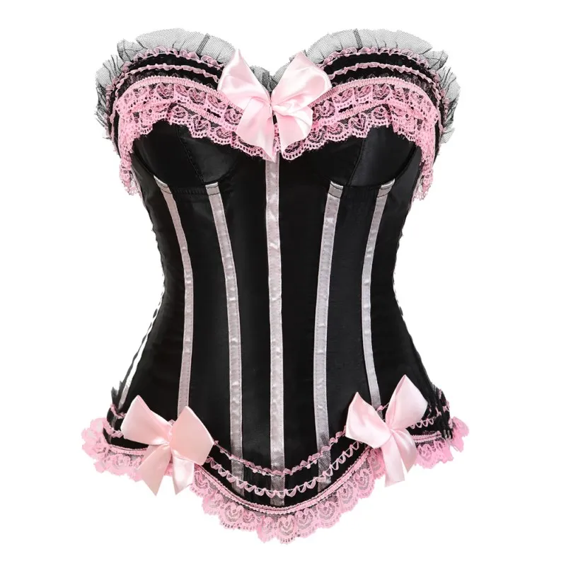 Espartilho das meninas Lace Up Corset Rosa, Lingerie Bustier, Overbust, Vestido de princesa, Saia Tutu, Espartilho Vitoriano, Plus Size