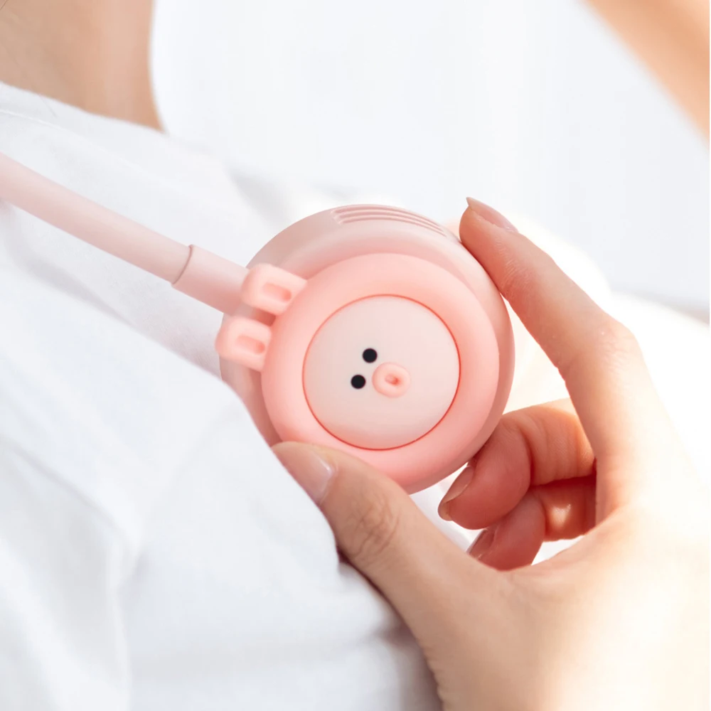 Mini ventilador portátil mãos-livres pendurar ao redor do pescoço recarregável à pilha doce rosa esporte ventilador de refrigeração usb