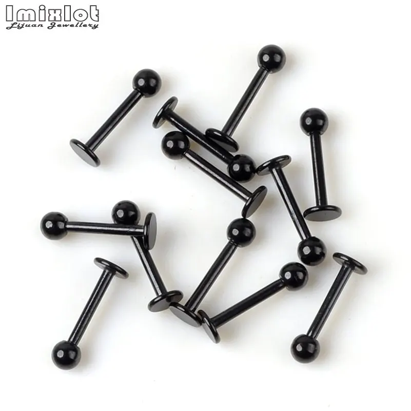 20pcs/lot 16G Surgical Steel Black Labret Lip Piercing Ear Cartilage Lip Earrings Piercing Ombligo Ear Piercing Body Jewelry