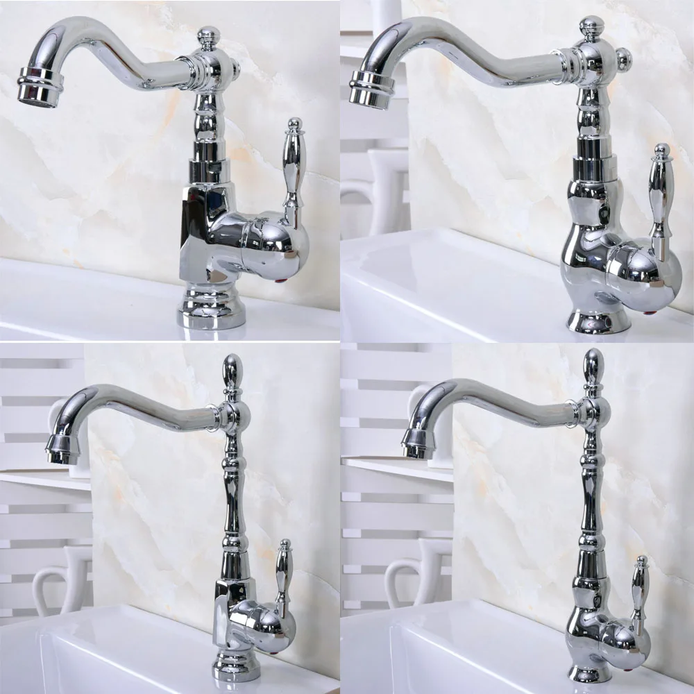 

Polished Chrome Brass Deck Mount Bathroom Kitchen Faucet Single Handle 360 Rotate Basin Sink Mixer Taps