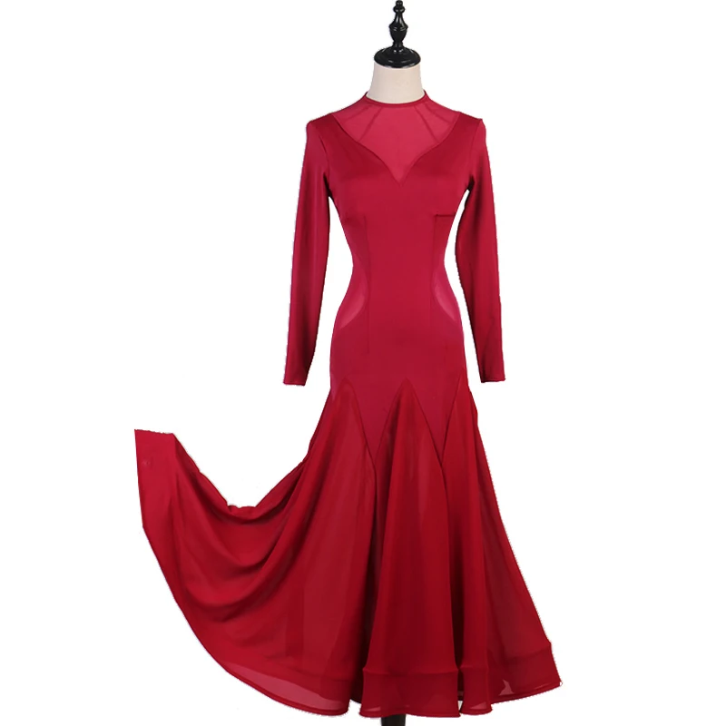 

Modern Ballroom Dance Competition Dress Women/Girls Long Sleeve Big Swing Elegant Costumes Waltz Stage Costume Clothes DQL3062