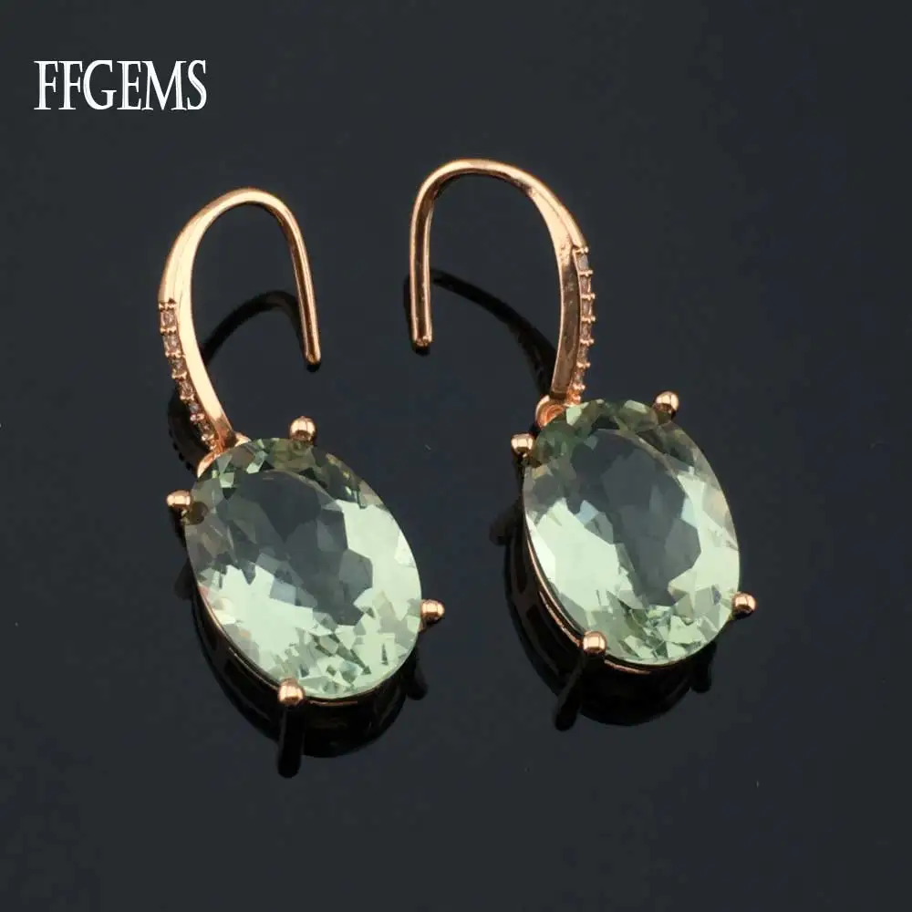 

FFGems Natural Green Crystal big stone Sterling 925 Silver Drop Earring Fine Jewelry For Women Party Wedding Gift wholesale