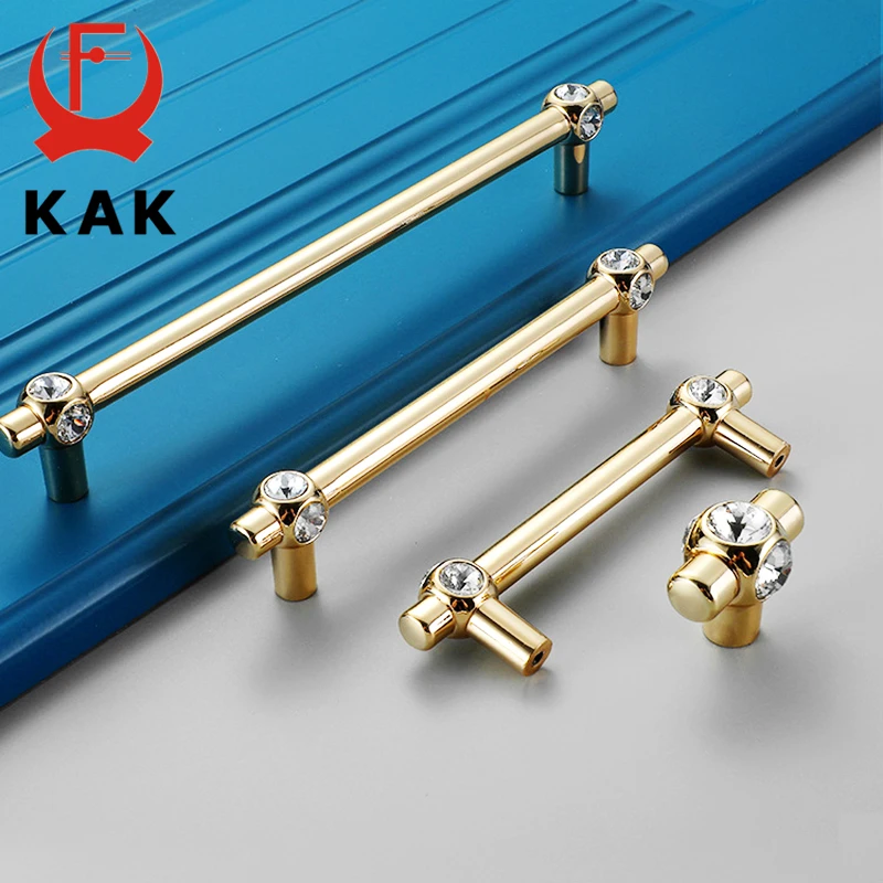 KAK Gold Crystal Knobs Kitchen Cabinet Handles Shoebox Closet Door Pulls Drawer Knobs Wardrobe Pullers with Screws Hardware