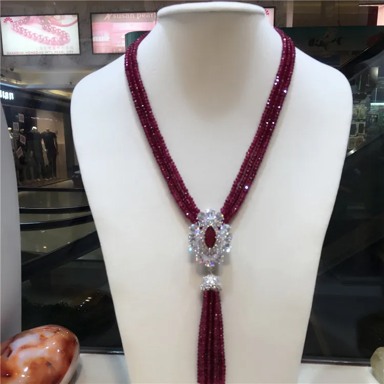 

hot sell natural purple Jade stone micro inlay zircon clasp tassel necklace long sweater chain fashion jewelry